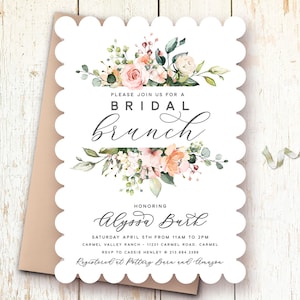 Elegant Bridal Shower Invitations, Blush Floral Bridal Shower Invitations, Modern Bridal Shower Invitations, Chic, Pink, Peach Floral Invite