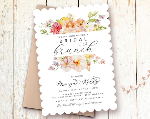 Floral Bridal Shower Invitations, Elegant Bridal Shower Invitations, Brunch Invite, Modern Bridal Shower Invites, Wildflower, Garden Party