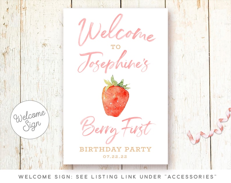 Strawberry Birthday Invitations, 1st Birthday Invitations Girl, One Year Girl Invitations, Berry Sweet Birthday, Berry First Invite image 6