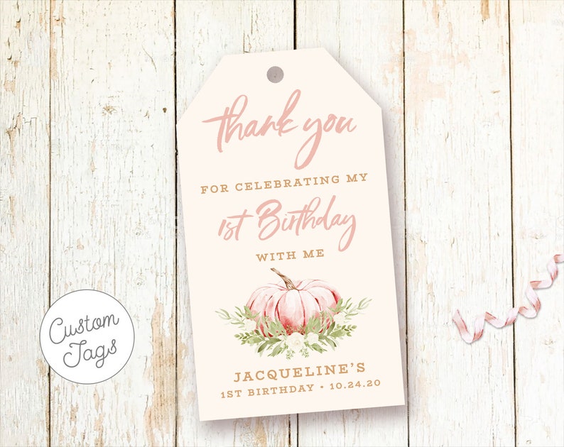 Pumpkin Birthday Invitations Girl, Pink Pumpkin Fall Birthday Invitations, 1st Birthday Invitations, Girl, Autumn Birthday, Blush, Printed image 4