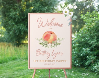 Peach Welcome Sign, Little Peach Birthday Poster, Peach Theme Birthday, Signage, Printed, Digital