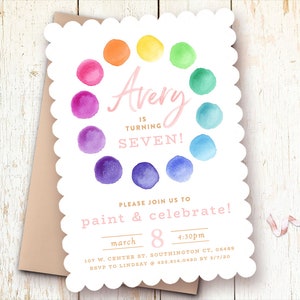 Paint Party Birthday Invitations, Girl, Pink, Printed, Printable image 1