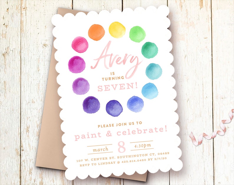 Paint Party Birthday Invitations, Girl, Pink, Printed, Printable image 1