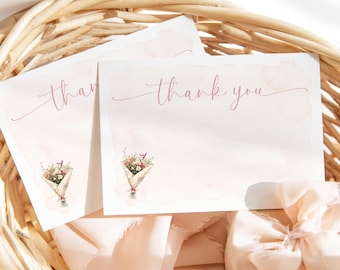 Carte de remerciement fraîchement sortie du marché • Bouquet de fleurs • Thé brunch pour la douche nuptiale • Carte plate 3,5 x 5 pouces et enveloppe (imprimée ou numérique)