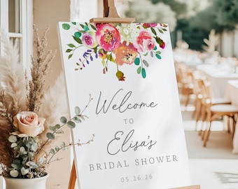 Panneau de bienvenue floral pour la douche nuptiale ton bijou bohème • Brunch de la mariée • Thé • Fleurs vives • IMPRIMÉE ou NUMÉRIQUE