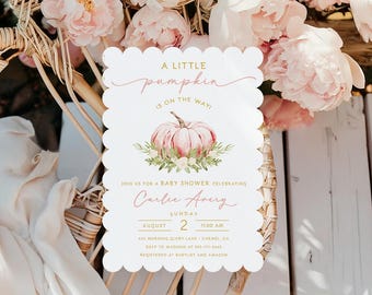 Pumpkin Blush Pink Autumn Baby Shower Invitations •  Fall • Sprinkle • Gender Reveal • PRINTED or DIGITAL