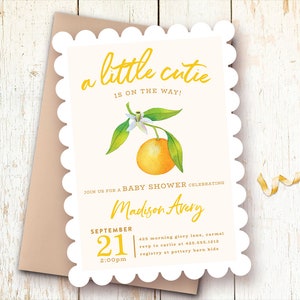 Little Cutie Baby Shower Invitations, Citrus Baby Shower Invites, A Little Cutie is On the Way, Gender Neutral, Kumquat Invite, DIY, Printed