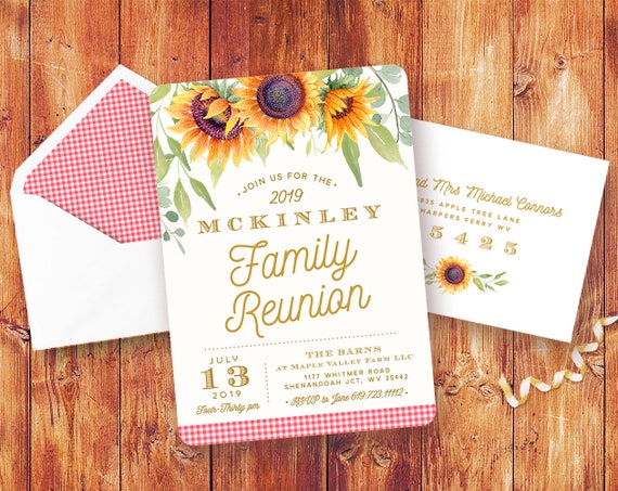 family reunion invitations picnic invitations sunflower etsy