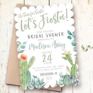 Fiesta Bridal Shower Invitation, Bridal Brunch, Let's Fiesta Party Invite, Cactus Shower Invitation, Succulent, Desert Invitation, Printed