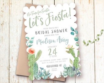 Fiesta Bridal Shower Invitation, Bridal Brunch, Let's Fiesta Party Invite, Cactus Shower Invitation, Succulent, Desert Invitation, Printed
