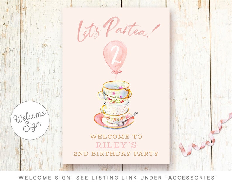 Tea for Three Birthday Invitations, Teacups Invitation, Birthday Tea Party, Blush, Pink, Three Year Birthday Invitations, Let's Partea image 5