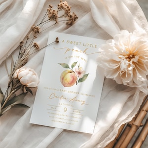 Peach Baby Shower Invitation • Watercolor • Vintage • Sweet as a Peach • Georgia Peach • PRINTED or DIGITAL image 2