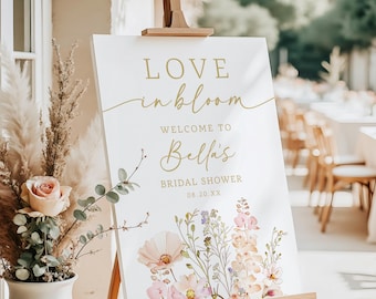 Panneau de bienvenue pour la douche nuptiale Love in Bloom fleurs sauvages • Décoration florale pour la douche nuptiale • Brunch • Thé (imprimé ou numérique)