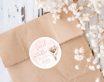 Stickers de remerciement fraîchement sortis du marché • Bouquet de fleurs • Marché fermier • Shower nuptiale • Brunch • Stickers de remerciement de mariage