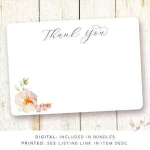 Peut inclure: Une carte de remerciement blanche avec un &laquo;&nbsp;merci&nbsp;&raquo; manuscrit en &eacute;criture cursive noire. La carte pr&eacute;sente une illustration aquarelle d'une fleur rose dans le coin inf&eacute;rieur gauche.