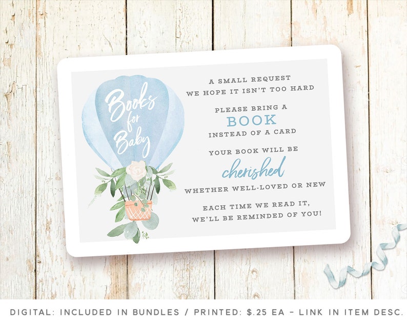 Hot Air Balloon Baby Shower Invitations, Baby Boy Shower Invitations, Blue Balloon, Up Up Away, It's a Boy Invite, Balloon Shower Invites image 3