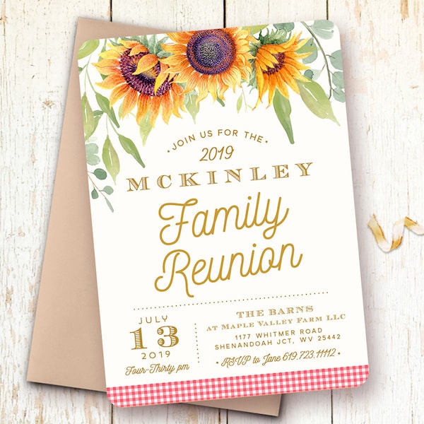 Family Reunion Invitations, Picnic Invitations, Sunflower Invitations, Summer Picnic, Family Picnic Invitations, Company Picnic, Family BBQ