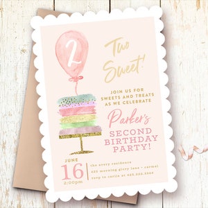 Second Birthday Invitations, Two Sweet! Birthday Invitation, 2nd Birthday, Blush, Pink, Two Year Birthday Invitations, Sweets Party