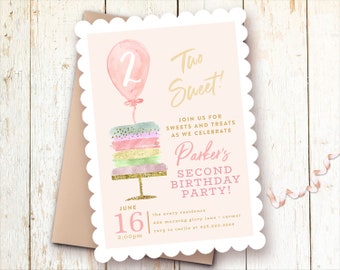 Second Birthday Invitations, Two Sweet! Birthday Invitation, 2nd Birthday, Blush, Pink, Two Year Birthday Invitations, Sweets Party