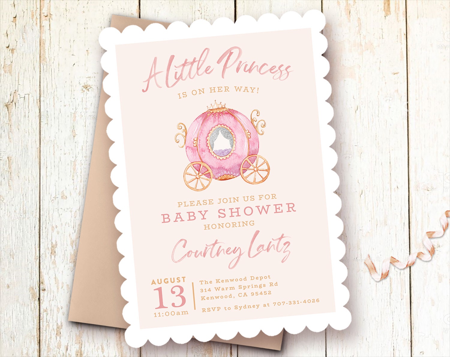 Princess Baby Shower Invitations Little Princess is On the Way Carriage Girl Baby Shower Invite Printed Scalloped