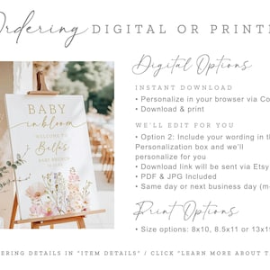 Wildflower Baby Shower Welcome Sign, Baby in Bloom, A Little Wildflower on the Way, Brunch, Elegant, Chic, Garden Inspired, PRINTED DIGITAL zdjęcie 7