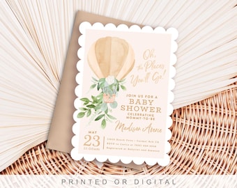 Hot Air Balloon Baby Shower Invitation • Gender Neutral Travel Theme Invite • Oh The Places You’ll Go Shower • DIGITAL or PRINTED