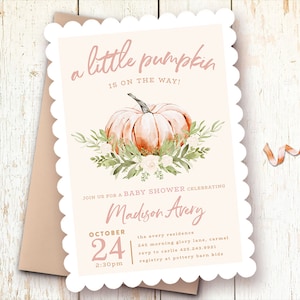 Pumpkin Baby Shower Invitations, Little Pumpkin is On the Way, Fall Pumpkin Baby Shower, Autumn Baby Shower Invitations, Boy, Gender Neutral