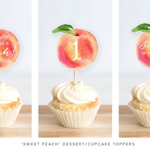 Peach Cupcake Topper, Dessert Topper, Sweet as a Peach, Georgia Peach, Peach Party, Peach Baby Shower, Peach Birthday, You're a Peach