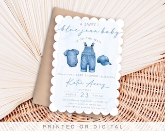 Blue Jean Baby Shower Invitations • Boy • Denim Blue • PRINTED or DIGITAL