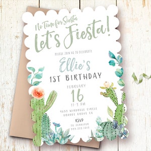 Fiesta Birthday Party Invitation, 1st Birthday Invitations Girl, Boy, One Year Invitations, First Birthday Party, Gender Neutral, Cactus