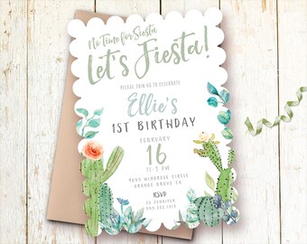 Fiesta Birthday Party Invitation, 1st Birthday Invitations Girl, Boy, One Year Invitations, First Birthday Party, Gender Neutral, Cactus