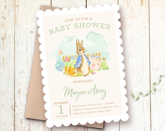 Peter Rabbit Baby Shower Invitations, Gender Neutral, Twins, Beatrix Potter Invitation, Rabbit Invitation, Printed, Digital, Invites, Boy