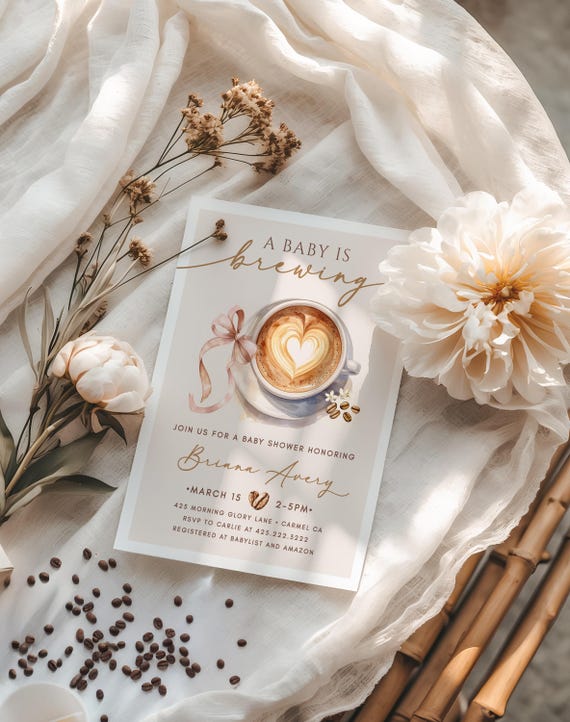 Baby Is Brewing Baby Shower Invitation • Girl • Blush Pink • Coffee • Latte Invite • Cafe Theme • Phone • Instant Download • Editable