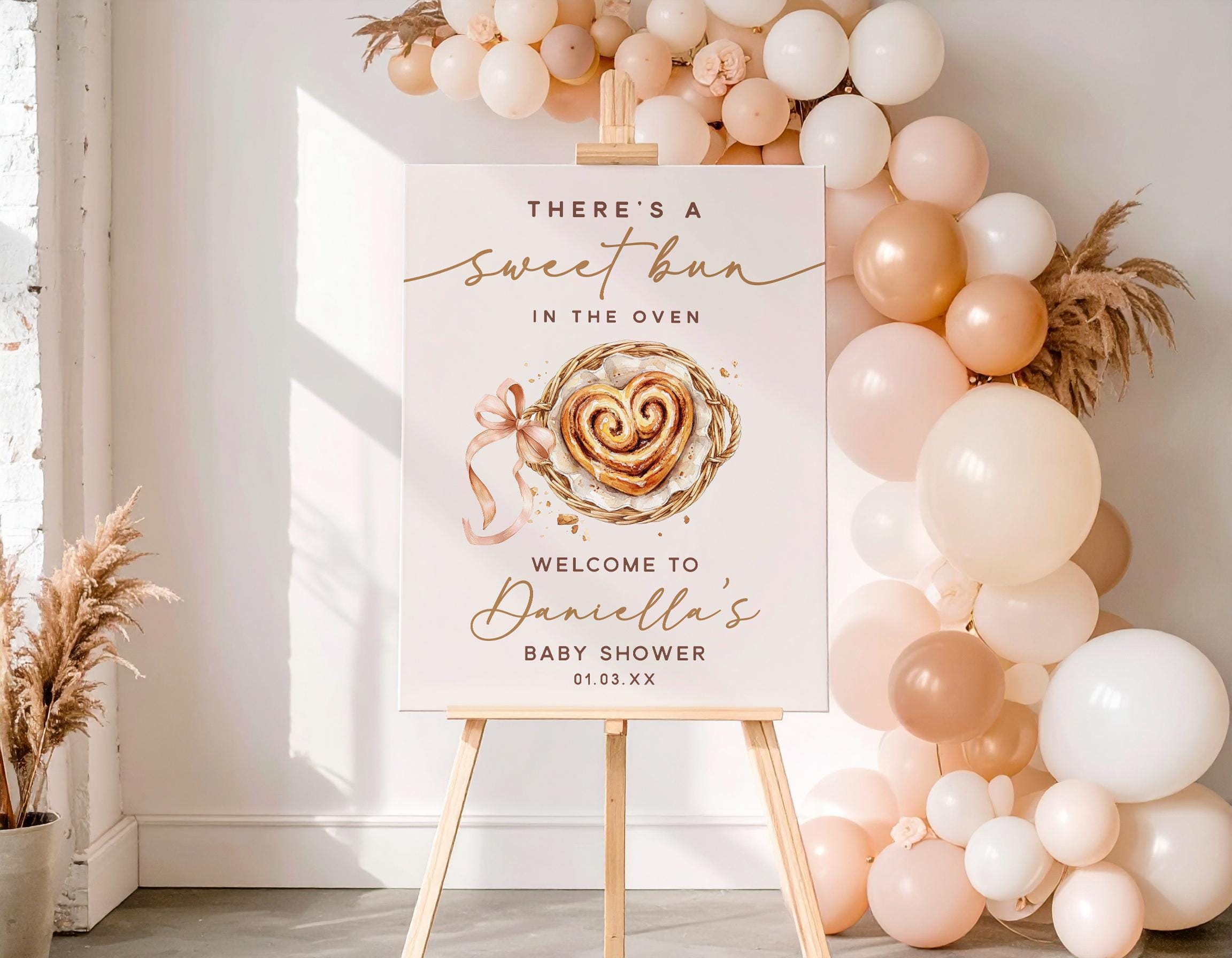 2705 Sign Bun in the Oven Baby Shower Welcome Sign • Heart Cinnamon Roll ...