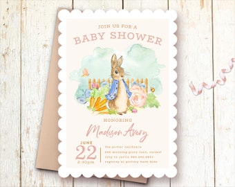 Peter Rabbit Baby Shower Invitations, Beatrix Potter Invitation, Rabbit Invitation, Printed Invitations, Peter Rabbit Birthday, Invites