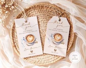 Étiquettes de remerciement pour bébé • Garçon • Étiquettes de cadeau Cafe Latte • Étiquettes de remerciement pour mariage • Décoration de bar à café • Étiquettes de cadeau d'événement personnalisées
