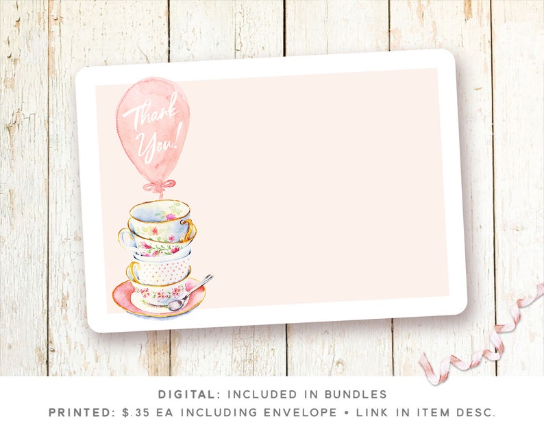 Tea for Three Birthday Invitations, Teacups Invitation, Birthday Tea Party, Blush, Pink, Three Year Birthday Invitations, Let's Partea image 3