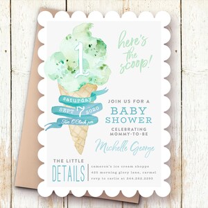 Ice Cream Baby Shower Invitation Boy, Here's the Scoop, Boy Baby Shower, Ice Cream Shop Invitation, Mint, Green, Aqua, Blue