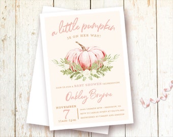 Pink Pumpkin Girl Baby Shower Invitations, Digital Download, Fall Pumpkin Baby Shower Girl, Autumn Baby Shower Invitations Girl, PDF, JPG