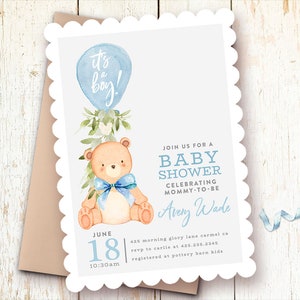 Teddy Bear Baby Shower Invitations, Baby Boy Shower Invitations, Blue, Boy