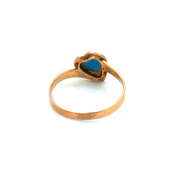 Antique 585 Gold Ring with Turquoise Heart and Or… - image 5