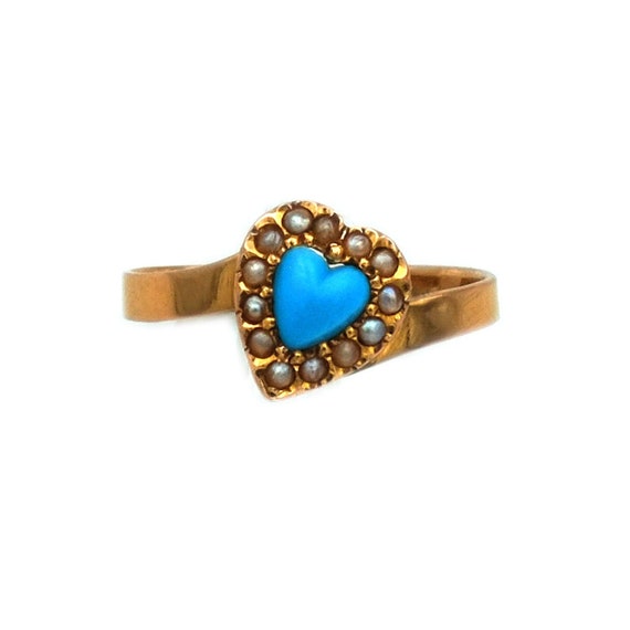 Antique 585 Gold Ring with Turquoise Heart and Or… - image 1