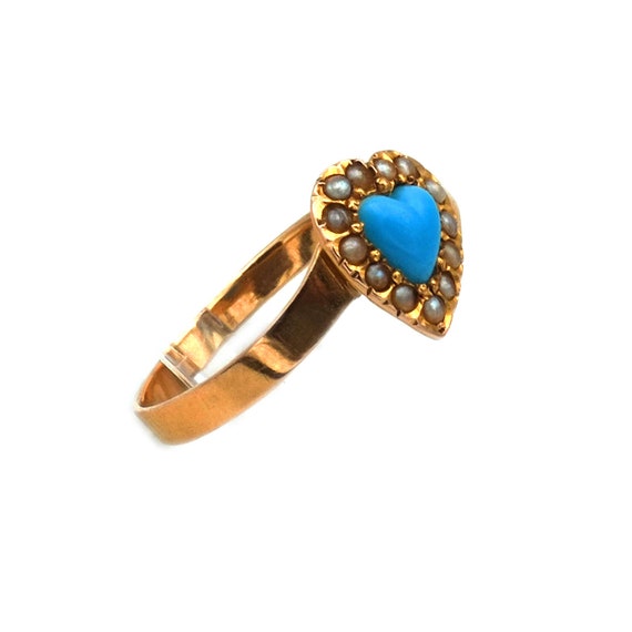 Antique 585 Gold Ring with Turquoise Heart and Or… - image 2