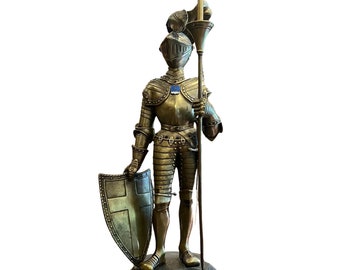 Antique Bronze Sculpture of Knight with Lance on Base 23.5" Tall