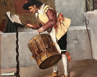 F. Rossi, Oil on Canvas Painting of A Cavalier Drummer