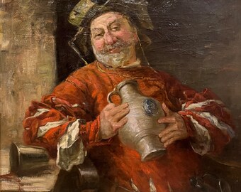 Franz Wobring, Oil on Canvas Painting, The Jolly Drinker