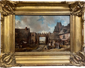 Eugene Isabey, Oil on Panel, Arrival at the Castle Gate