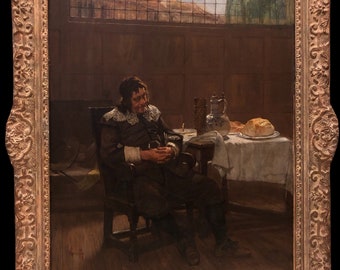 Edgar Bundy, Oil on Canvas, "A Quiet Nap" Dated 1887