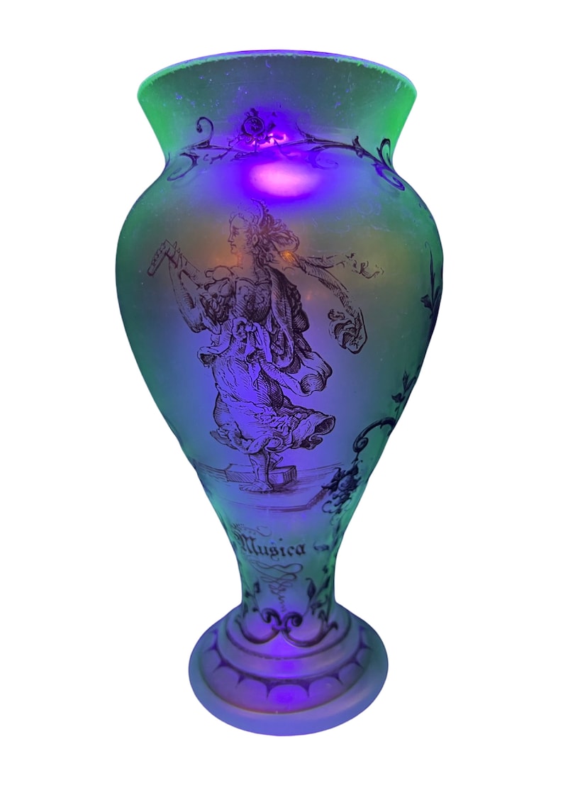 Antique Shwarzlot Blown Uranium Glass Vase With Musical Etsy