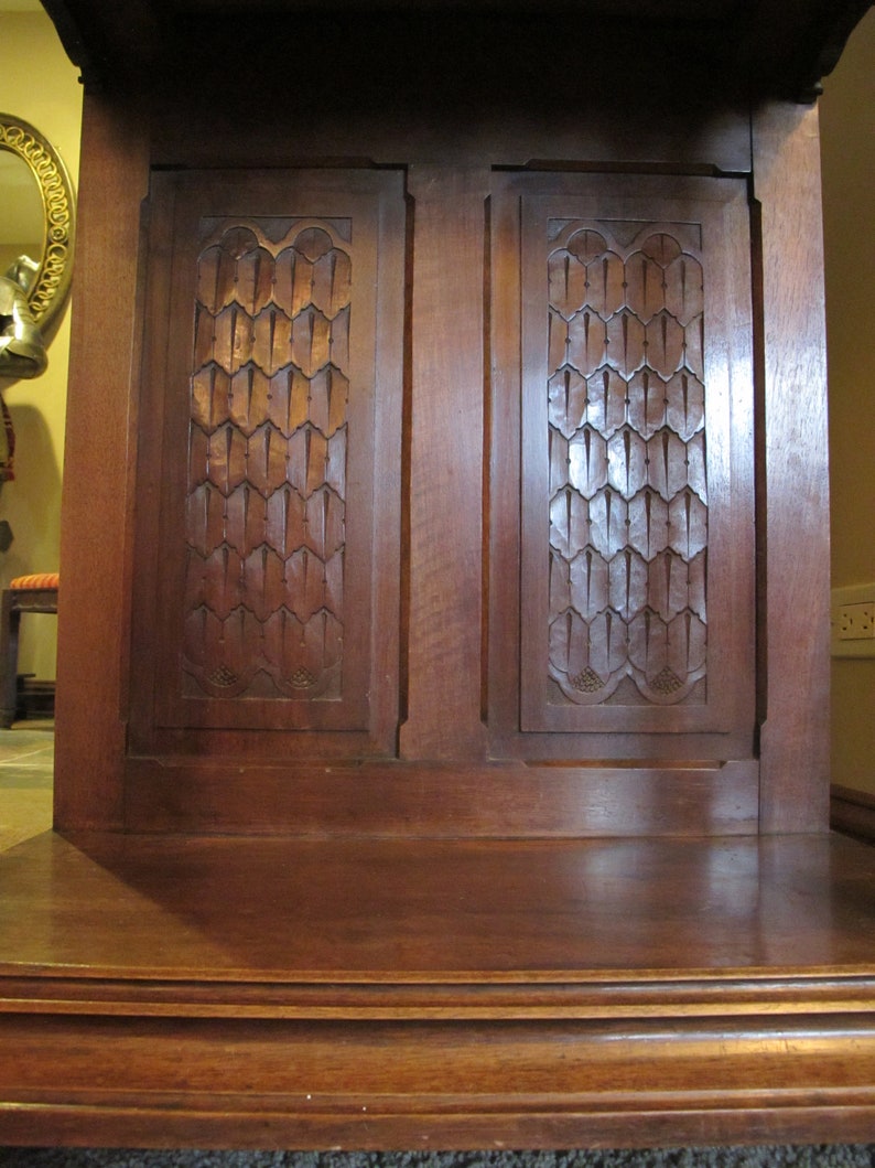 Gothic Revival Carved Oak Single Door Cabinet with Drawer